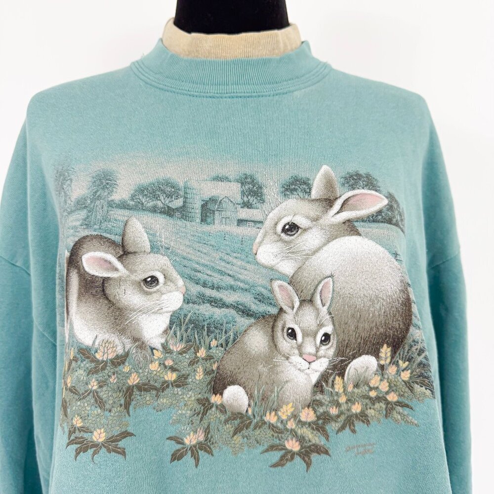 VINTAGE 80S 90S STYLE BUNNY GRAPHIC CREW NECK - Picture 2 of 9